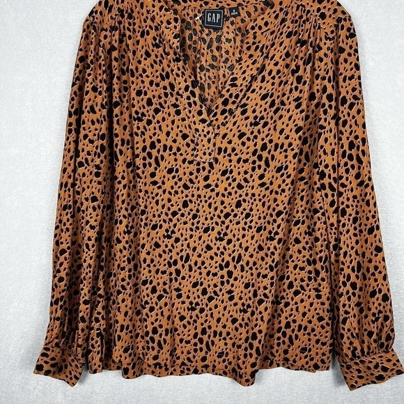 NWOT Gap Top Blouse Small Brown Leopard Print Popover Shirt Pullover - Picture 4 of 10